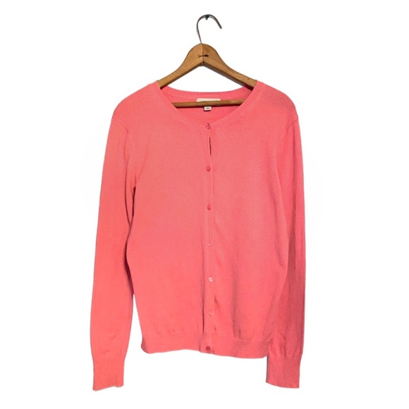 Merona Pink Button Front Cardigan Sweater Long Sleeve Barbie Bubblegum Pink L - Picture 7 of 15